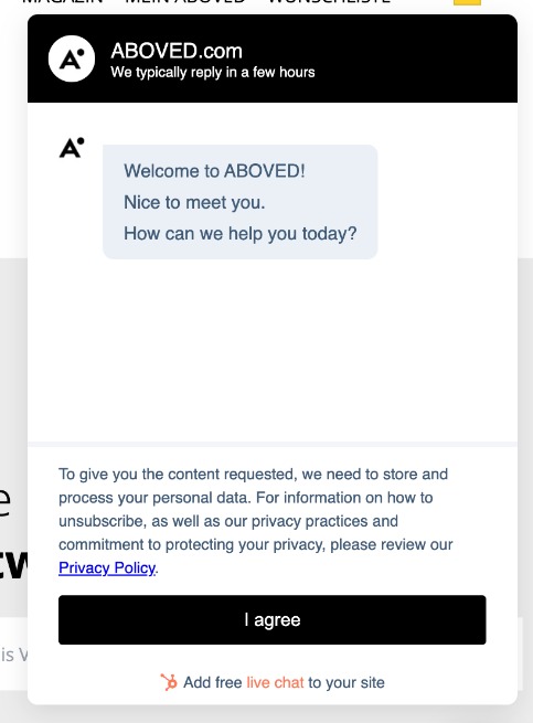Protomind: Chatbot bei der Website von "Aboved"